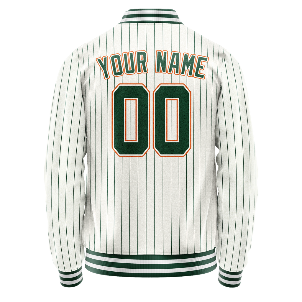 Personalized White & Orange Green Pinstripe Varsity Letterman Jacket