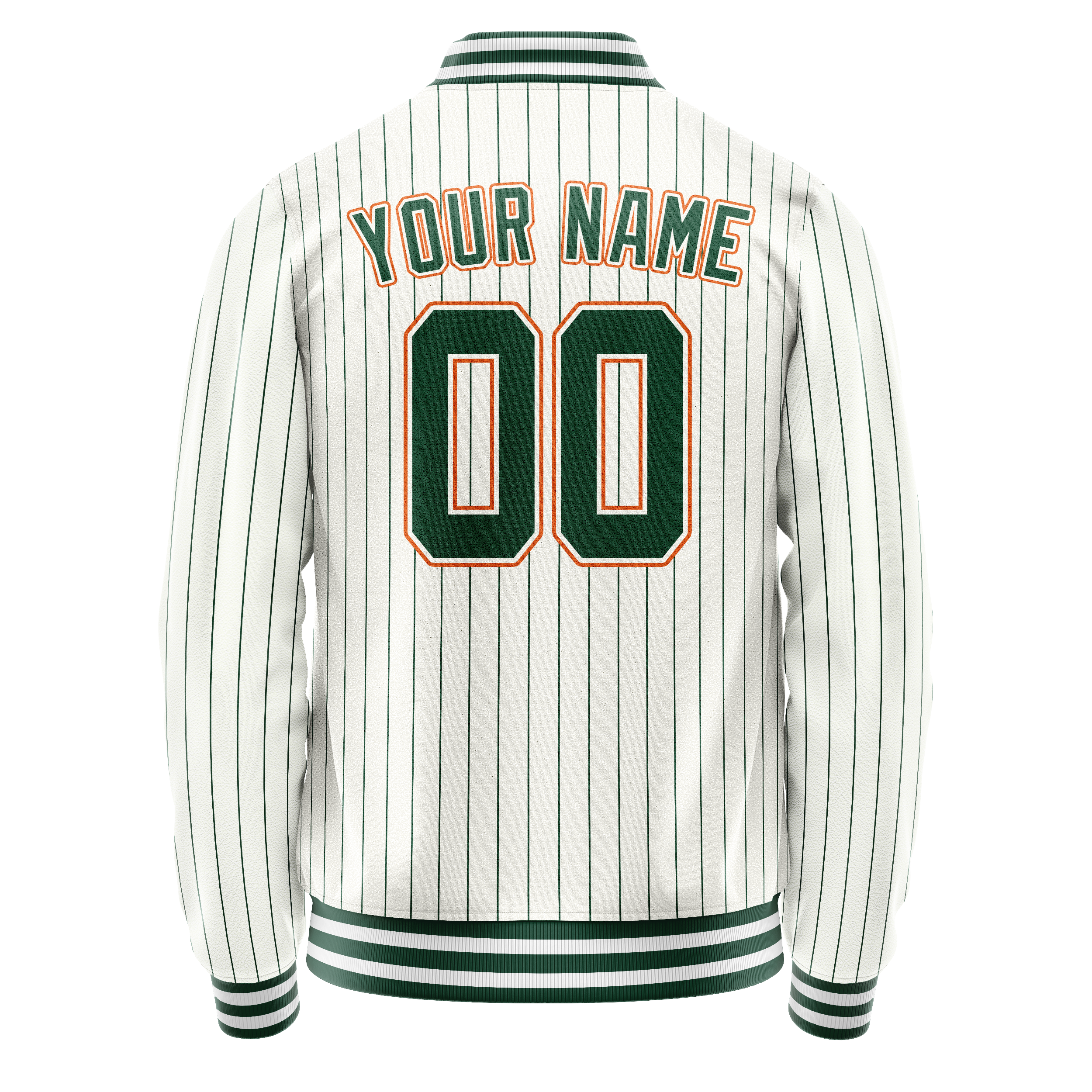 Personalized White & Orange Green Pinstripe Varsity Letterman Jacket