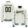 Personalized White & Orange Green Pinstripe Varsity Letterman Jacket