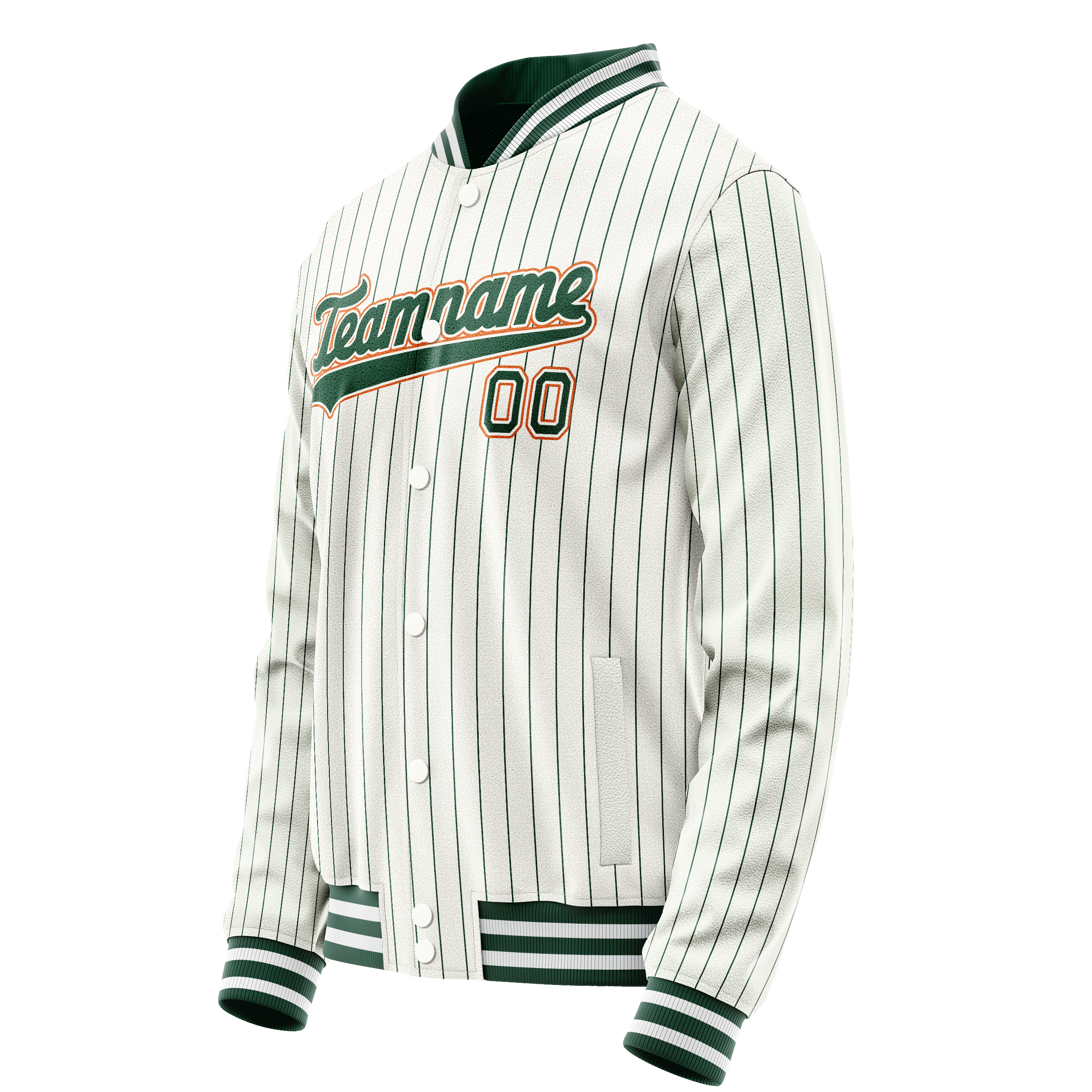 Personalized White & Orange Green Pinstripe Varsity Letterman Jacket