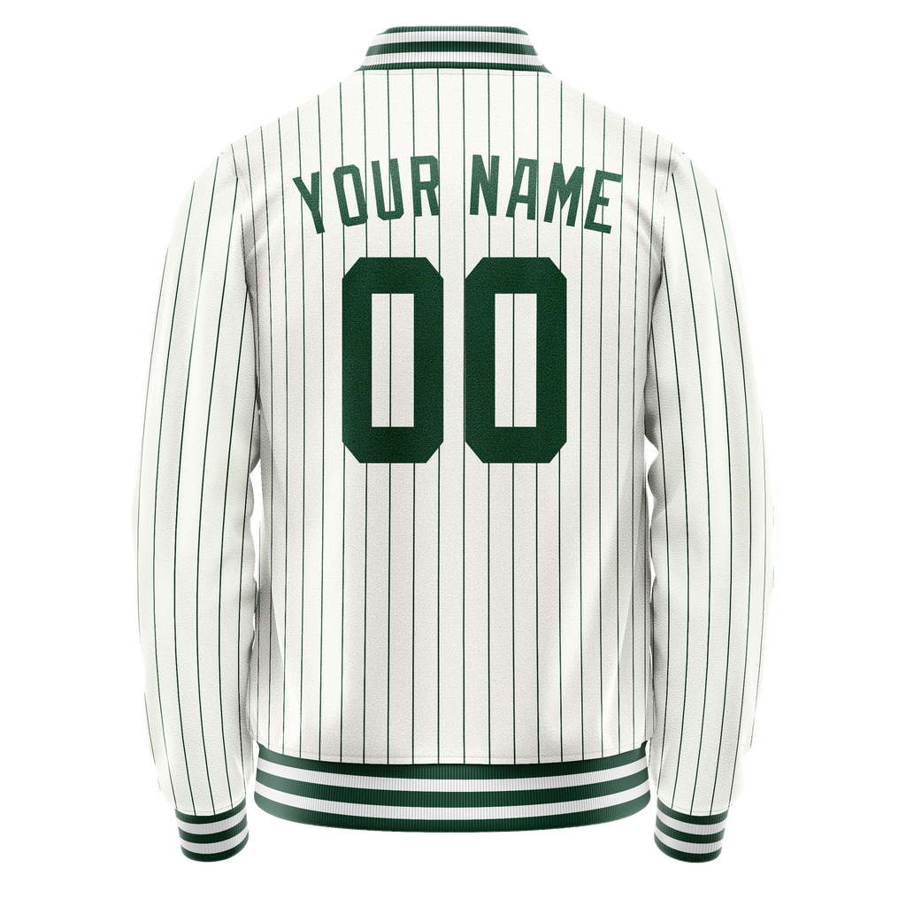 Personalized White & Green Green Pinstripe Varsity Letterman Jacket