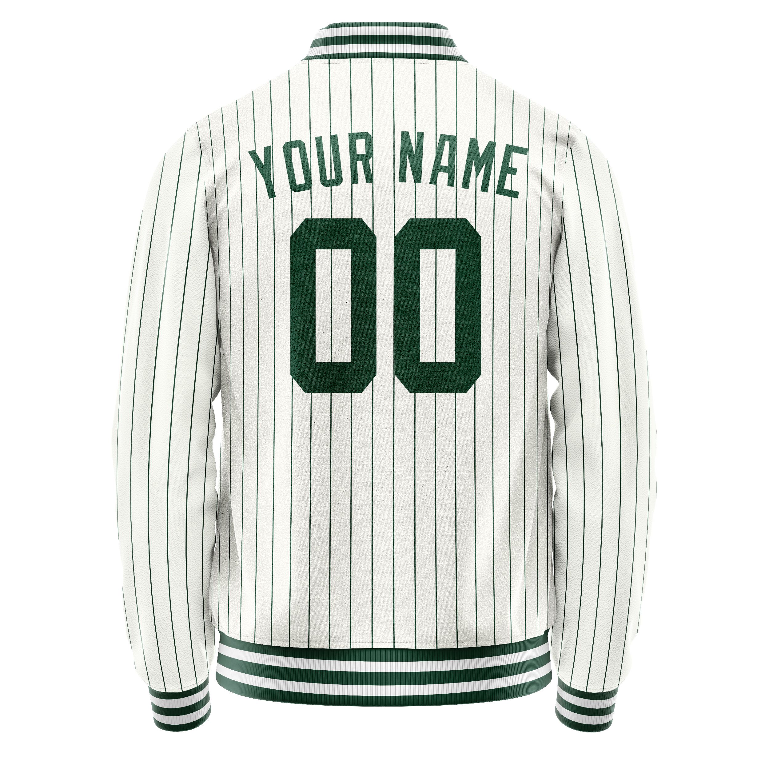 Personalized White & Green Green Pinstripe Varsity Letterman Jacket