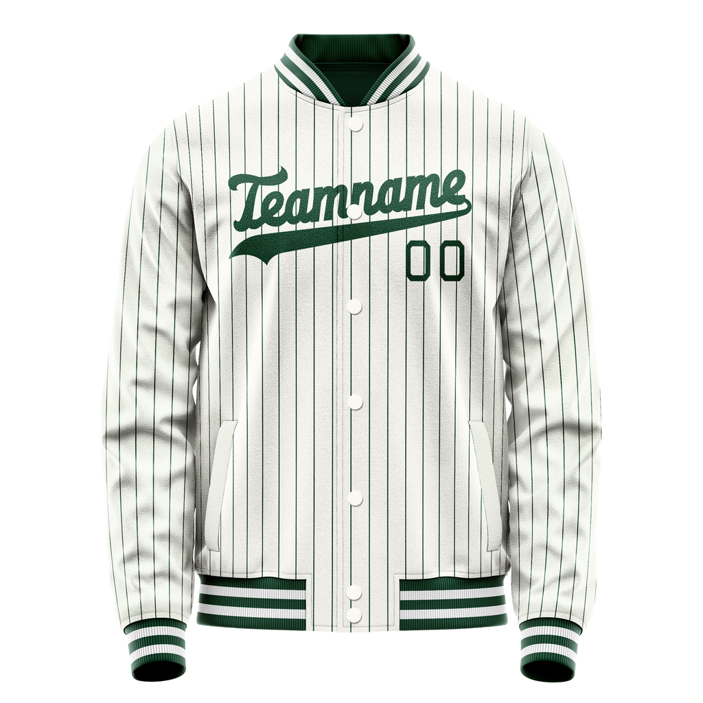 Personalized White & Green Green Pinstripe Varsity Letterman Jacket