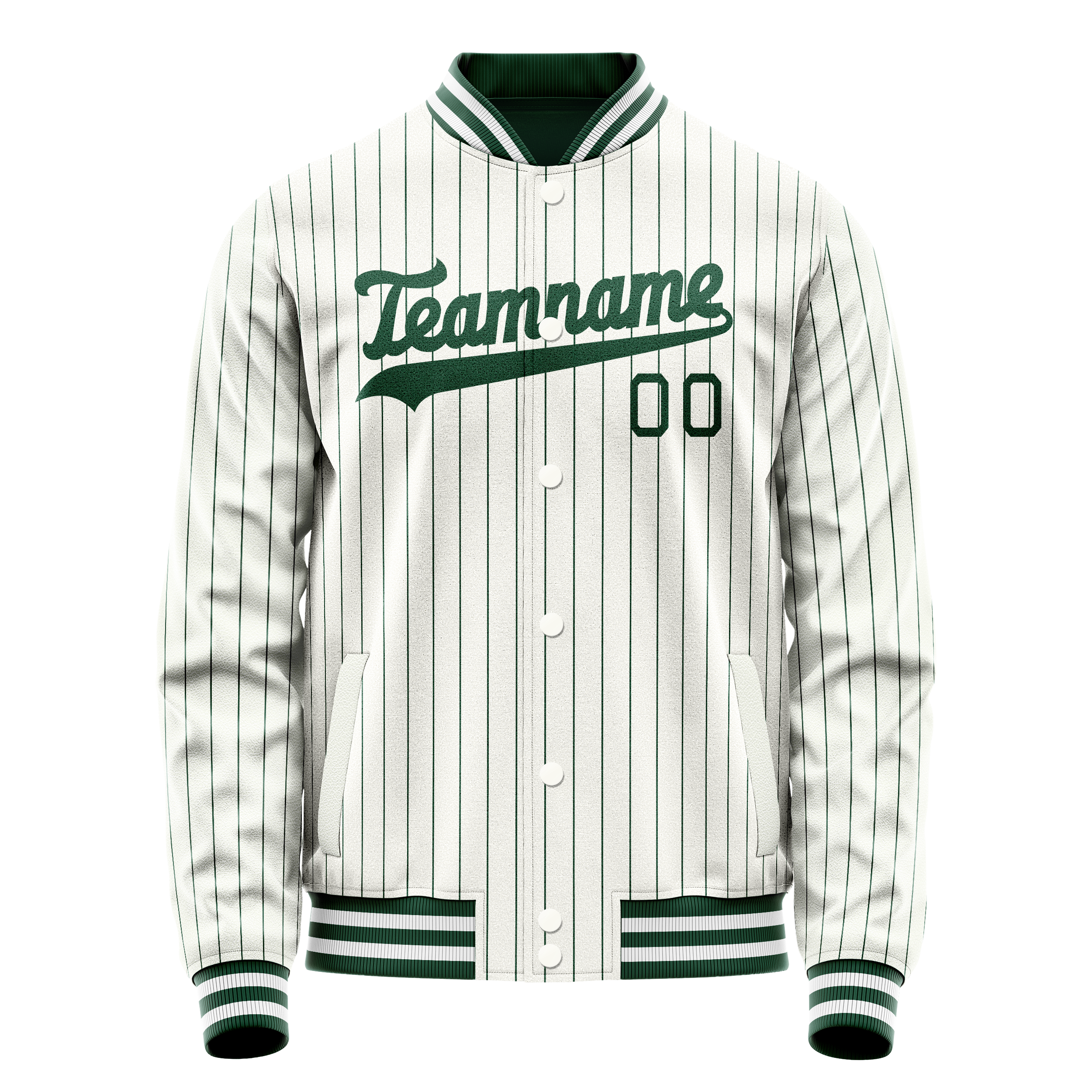 Personalized White & Green Green Pinstripe Varsity Letterman Jacket