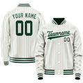Personalized White & Green Green Pinstripe Varsity Letterman Jacket