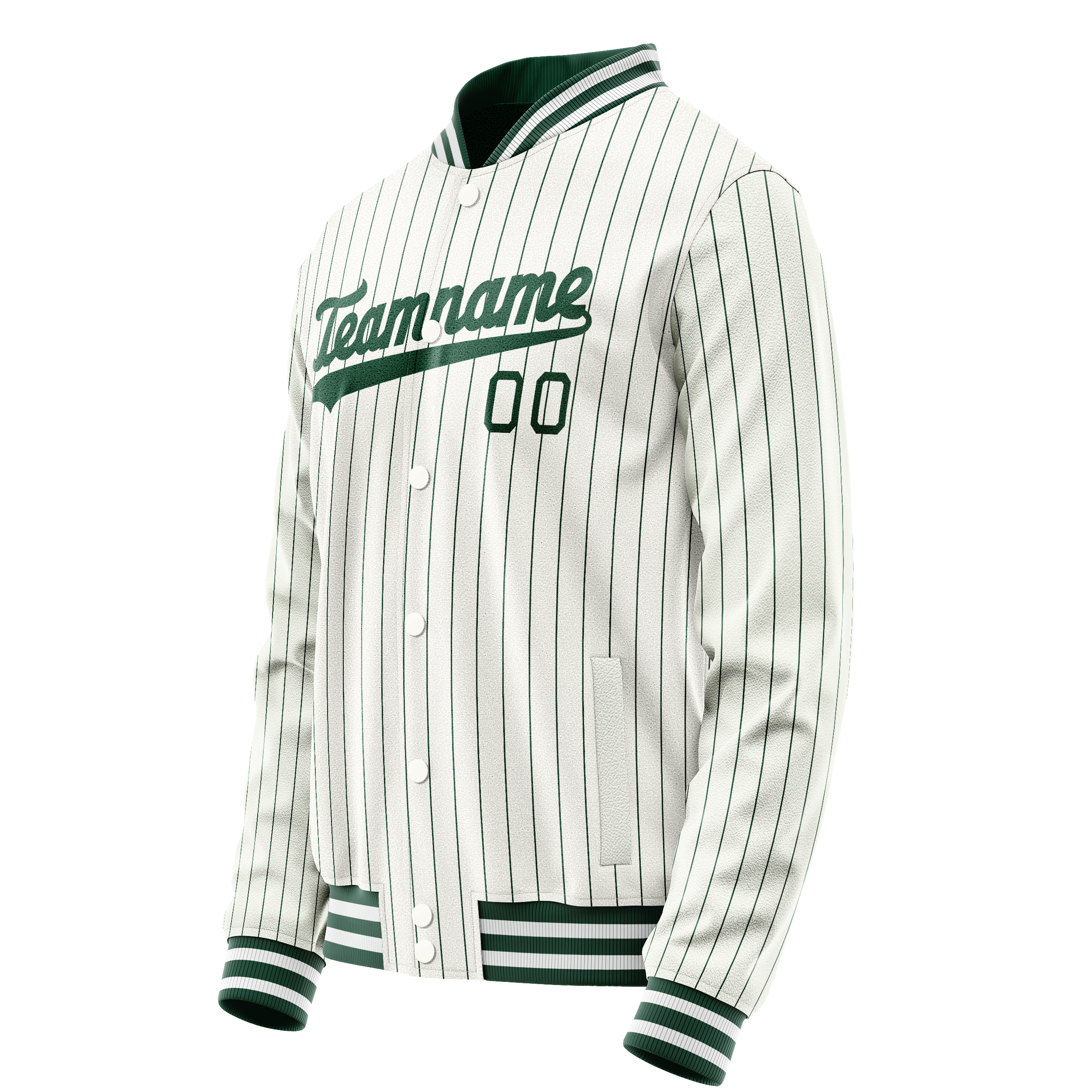 Personalized White & Green Green Pinstripe Varsity Letterman Jacket