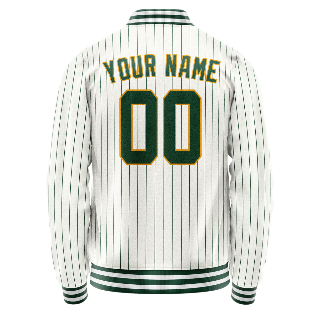 Personalized White & Green Green Pinstripe Varsity Letterman Jacket
