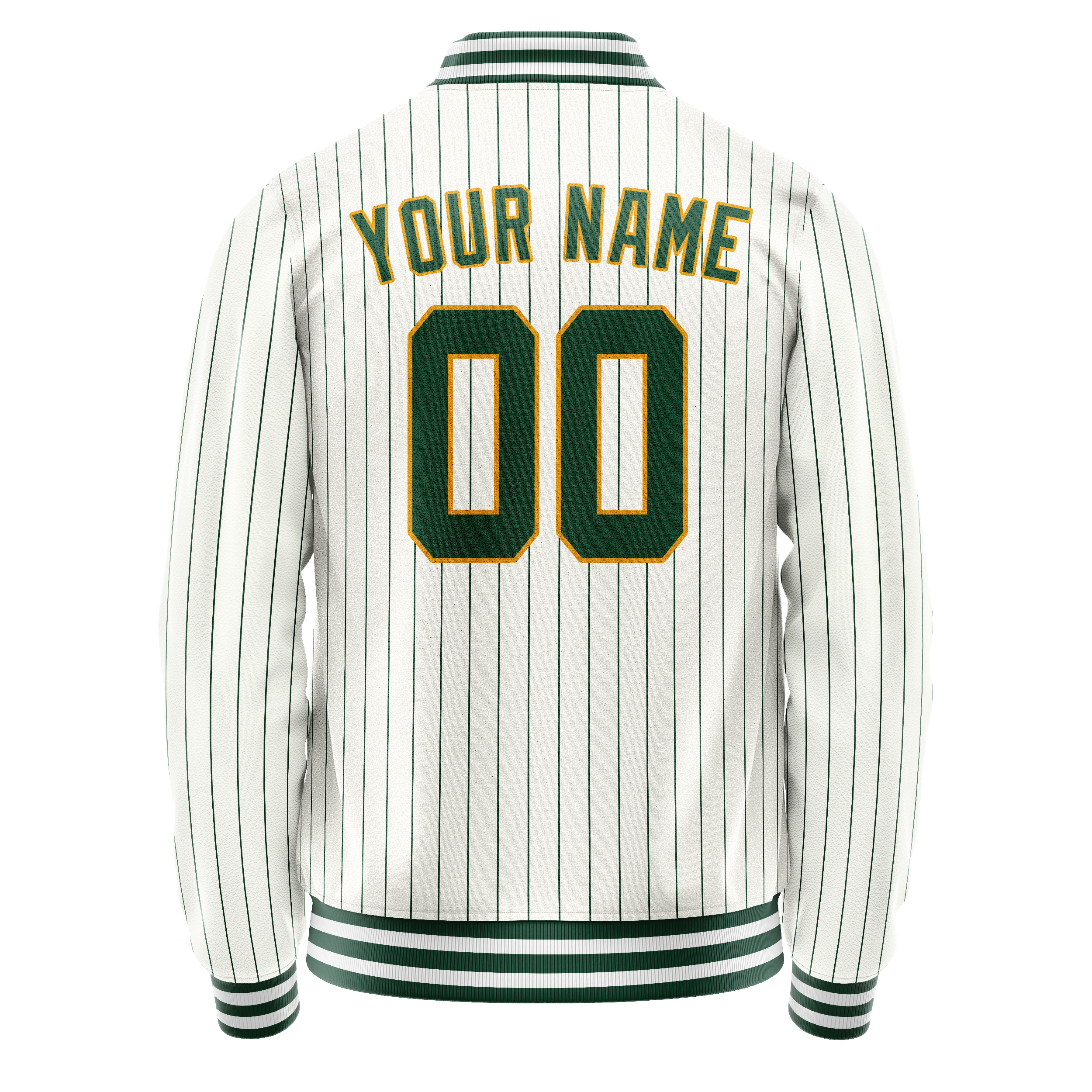 Personalized White & Green Green Pinstripe Varsity Letterman Jacket