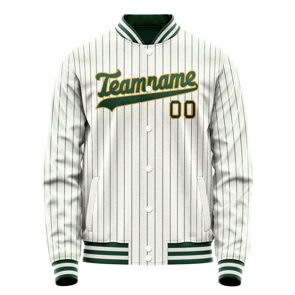 Personalized White & Green Green Pinstripe Varsity Letterman Jacket