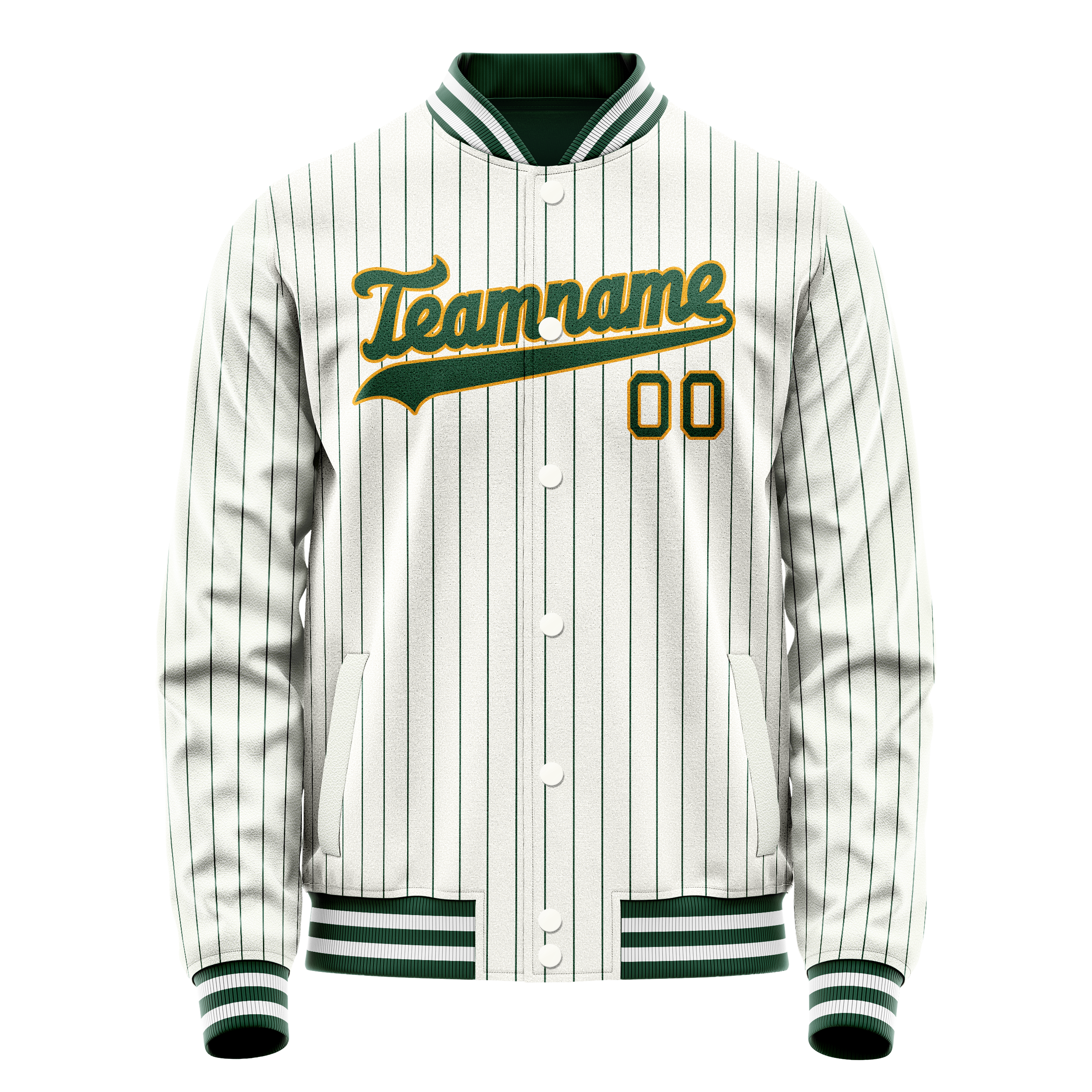 Personalized White & Green Green Pinstripe Varsity Letterman Jacket