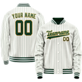 Personalized White & Green Green Pinstripe Varsity Letterman Jacket