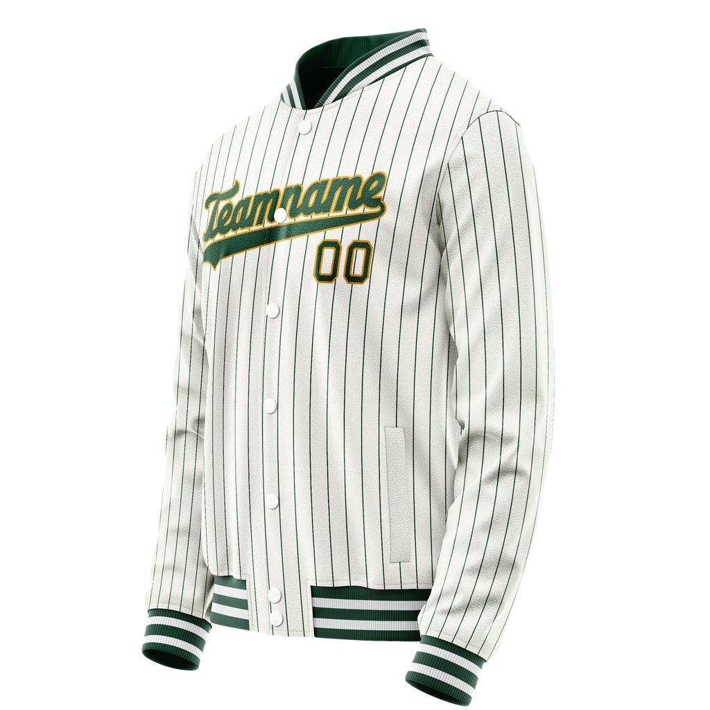 Personalized White & Green Green Pinstripe Varsity Letterman Jacket