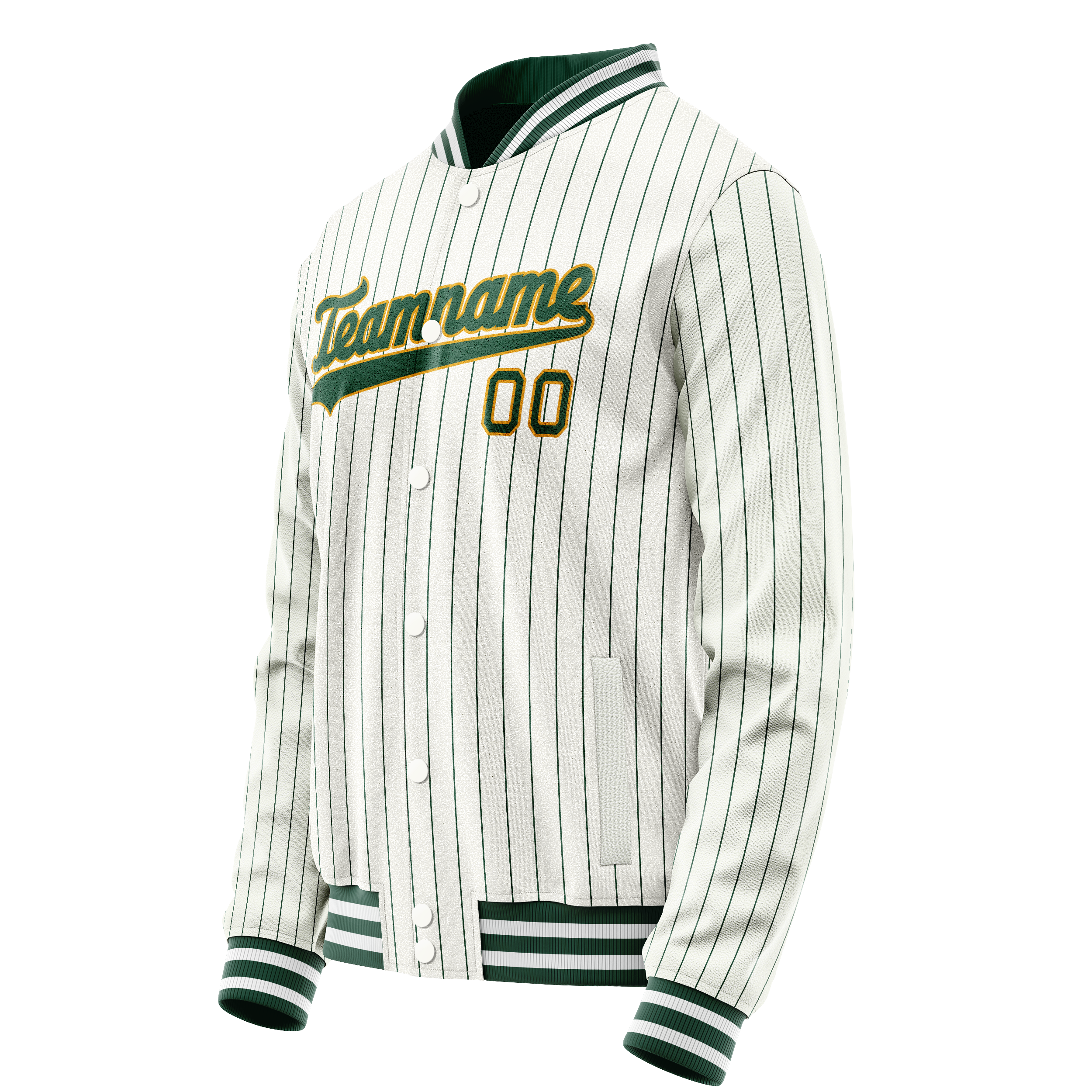 Personalized White & Green Green Pinstripe Varsity Letterman Jacket