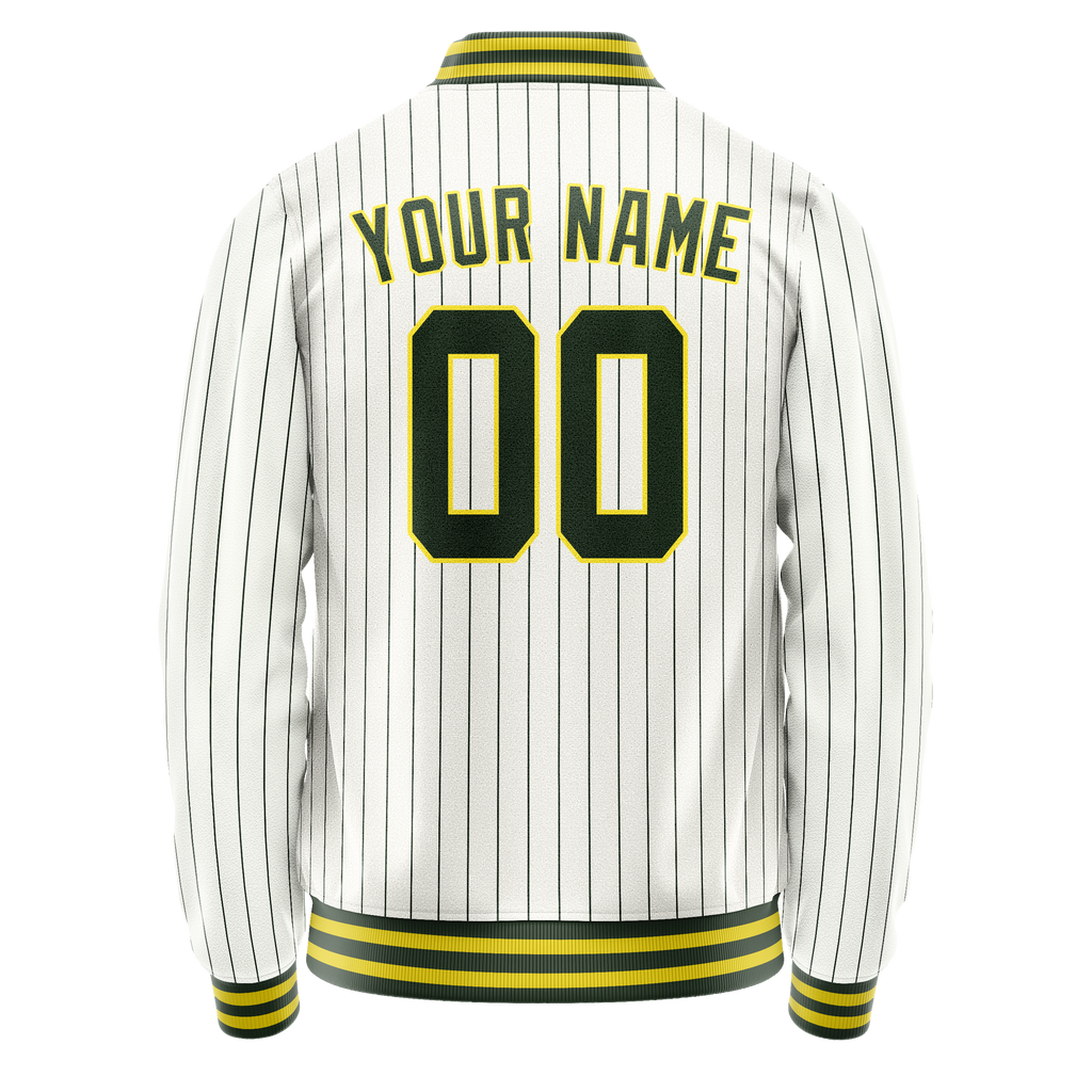 Personalized White & Green Green Pinstripe Varsity Letterman Jacket