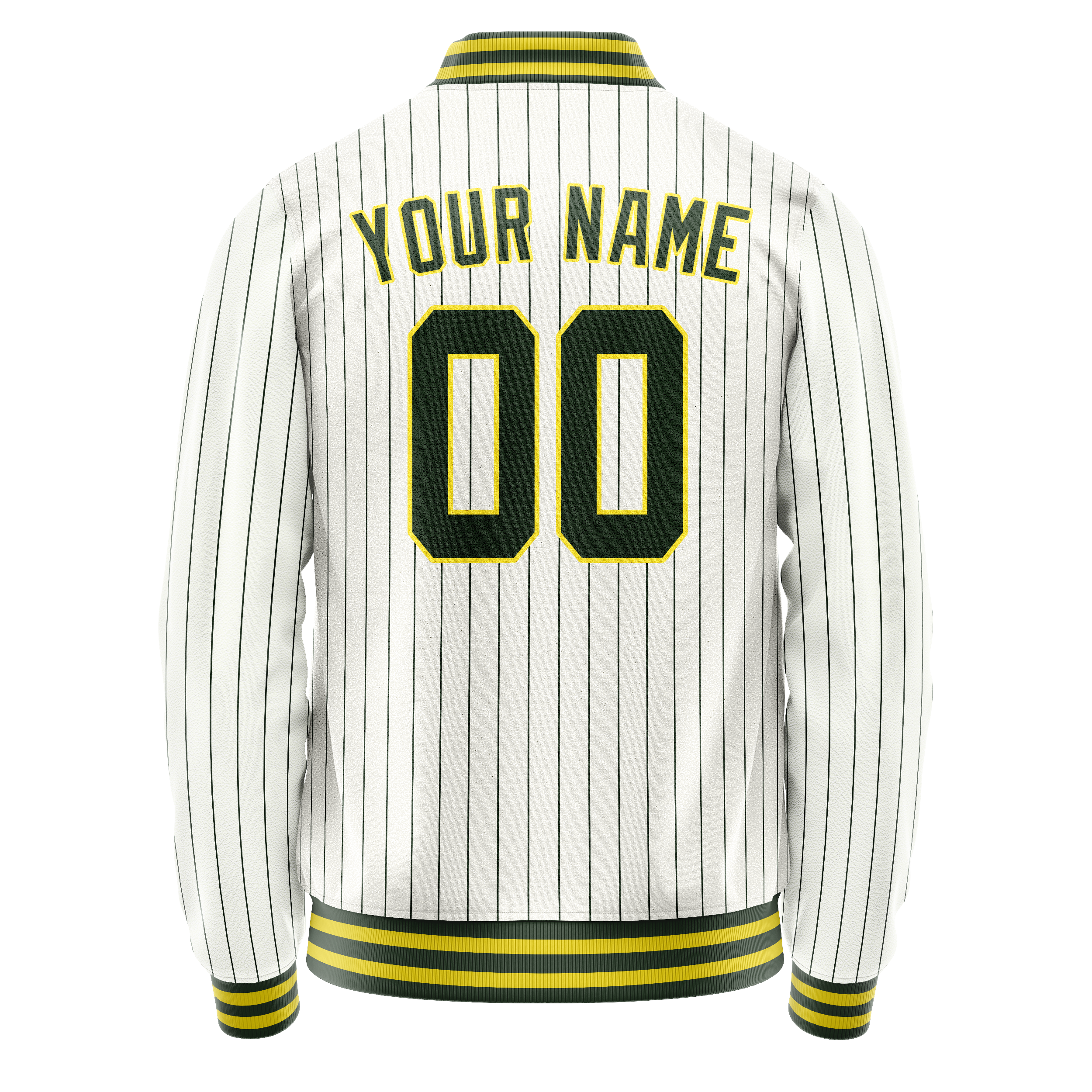 Personalized White & Green Green Pinstripe Varsity Letterman Jacket