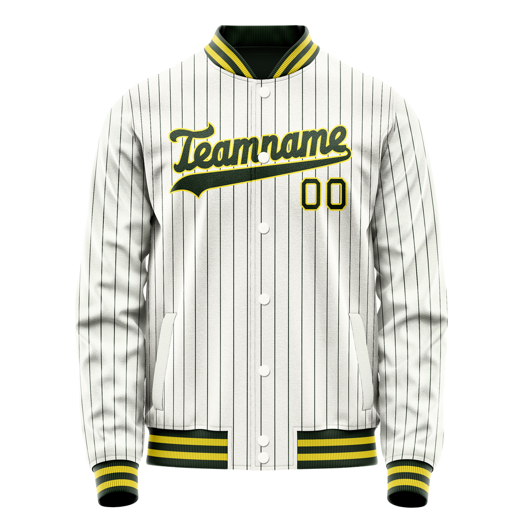 Personalized White & Green Green Pinstripe Varsity Letterman Jacket