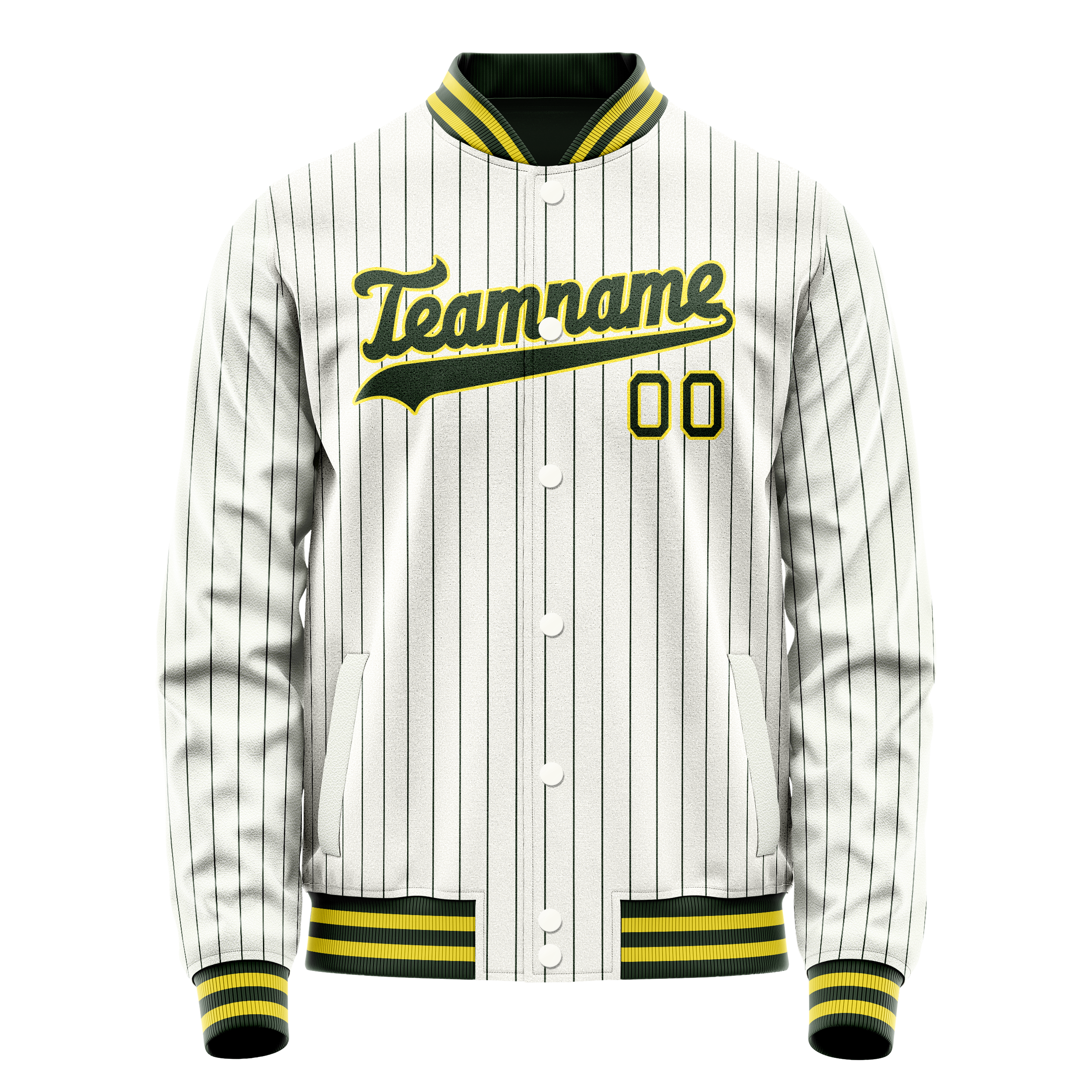 Personalized White & Green Green Pinstripe Varsity Letterman Jacket