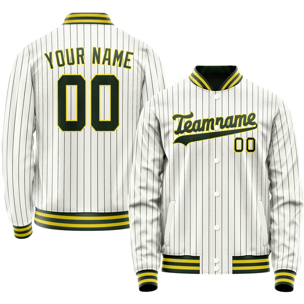 Personalized White & Green Green Pinstripe Varsity Letterman Jacket