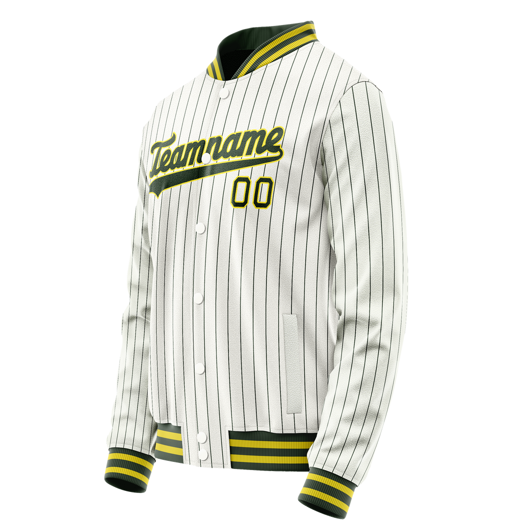 Personalized White & Green Green Pinstripe Varsity Letterman Jacket