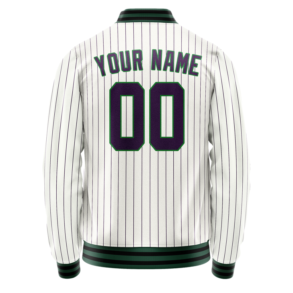 Personalized White & Navy Purple Pinstripe Varsity Letterman Jacket