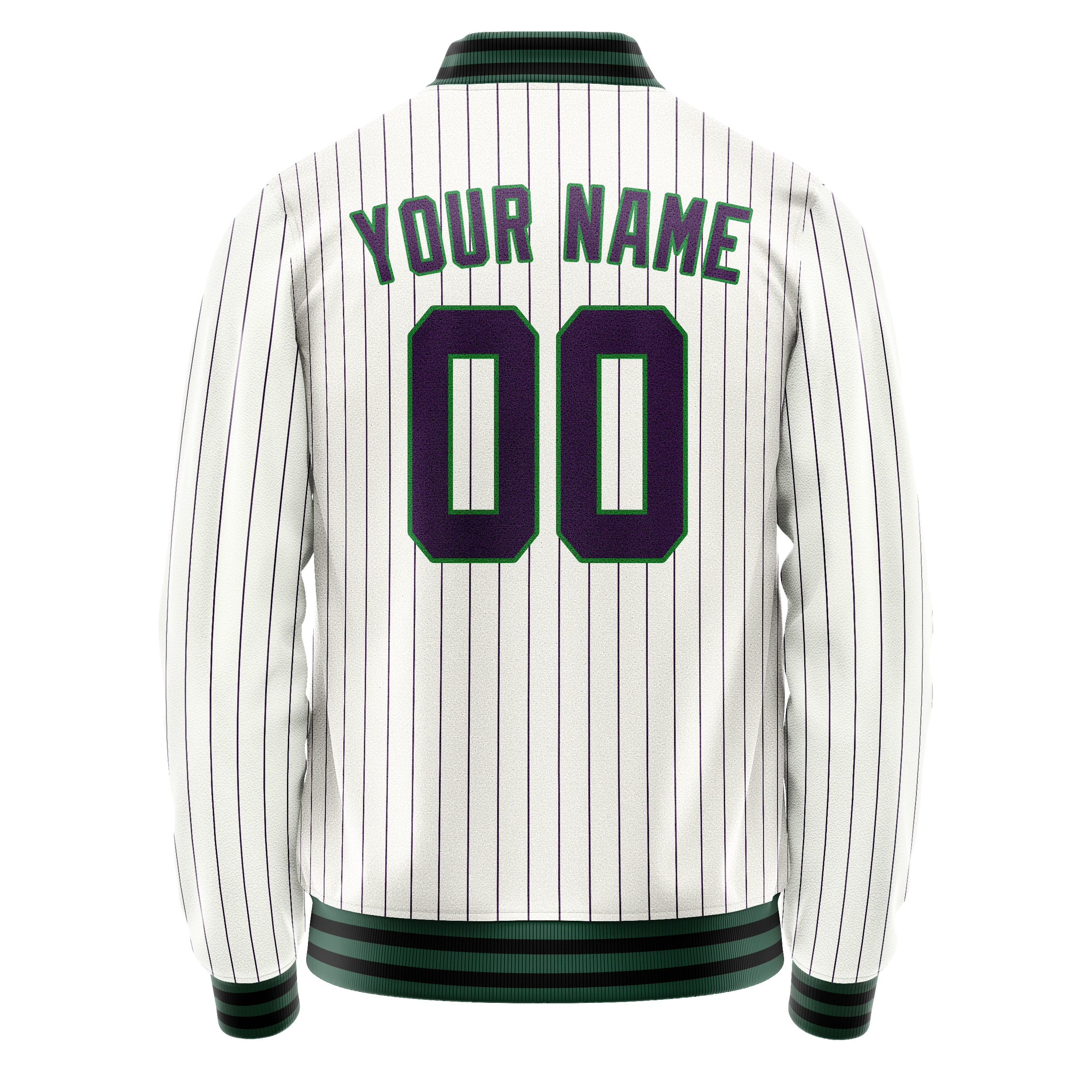 Personalized White & Navy Purple Pinstripe Varsity Letterman Jacket