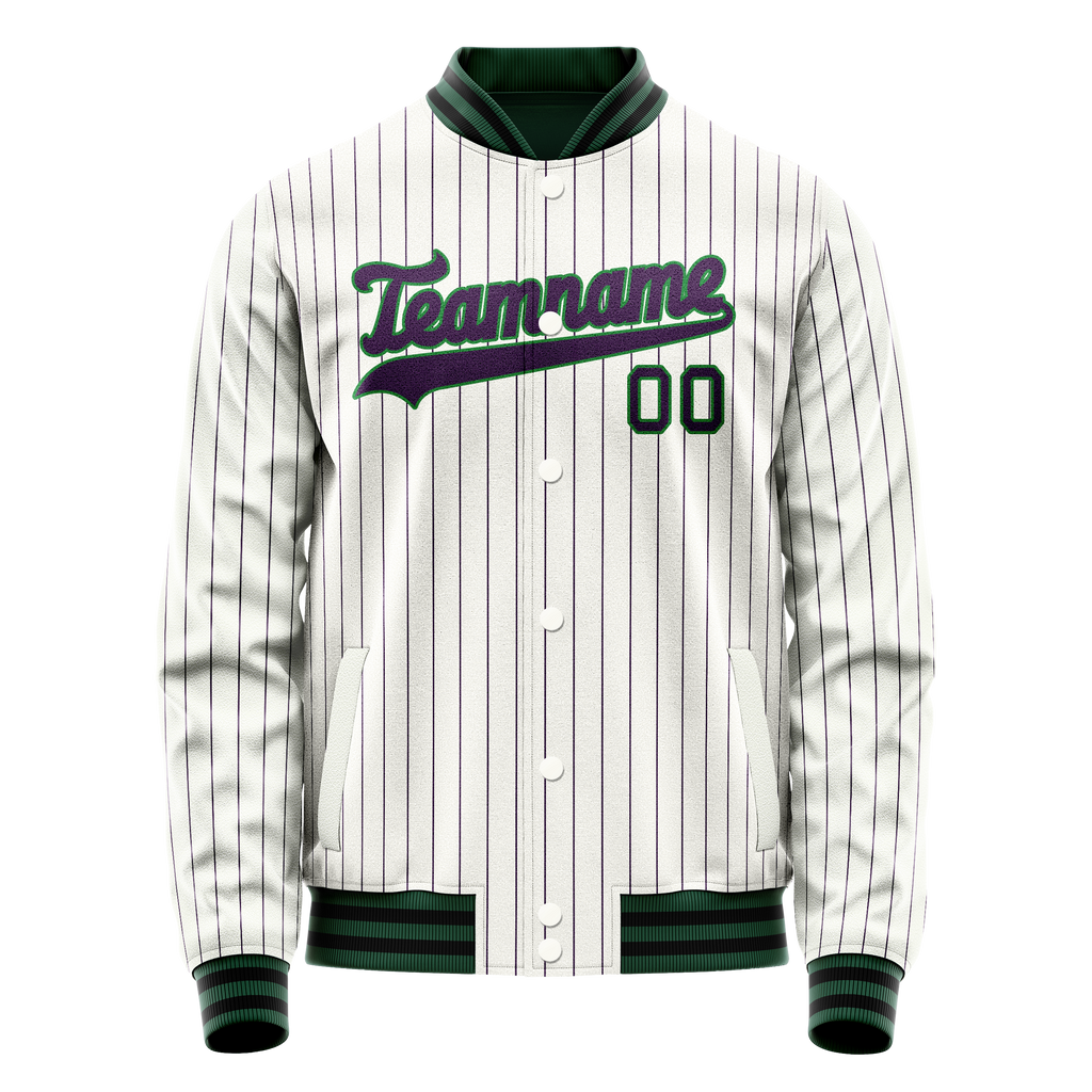 Personalized White & Navy Purple Pinstripe Varsity Letterman Jacket