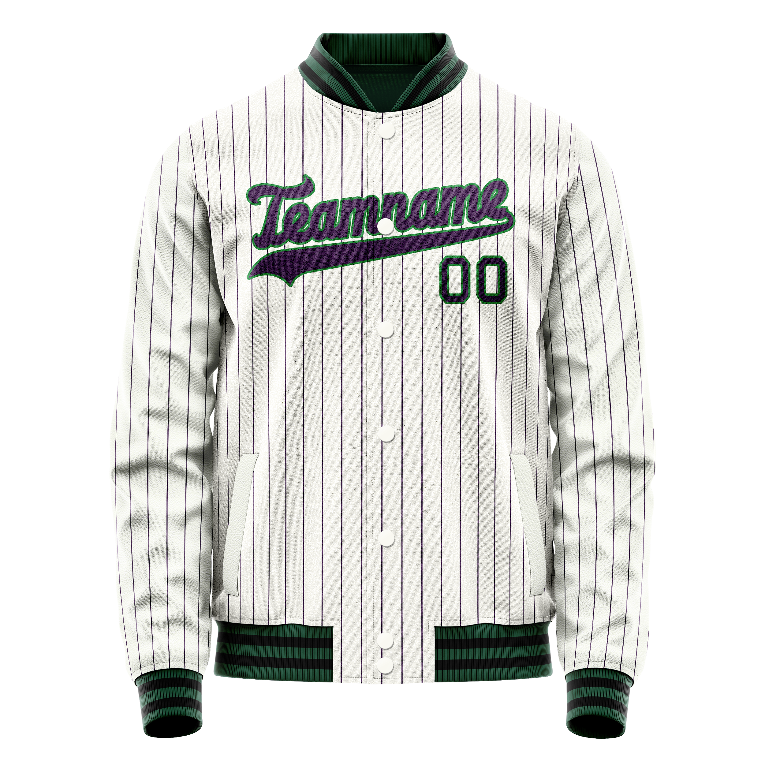 Personalized White & Navy Purple Pinstripe Varsity Letterman Jacket