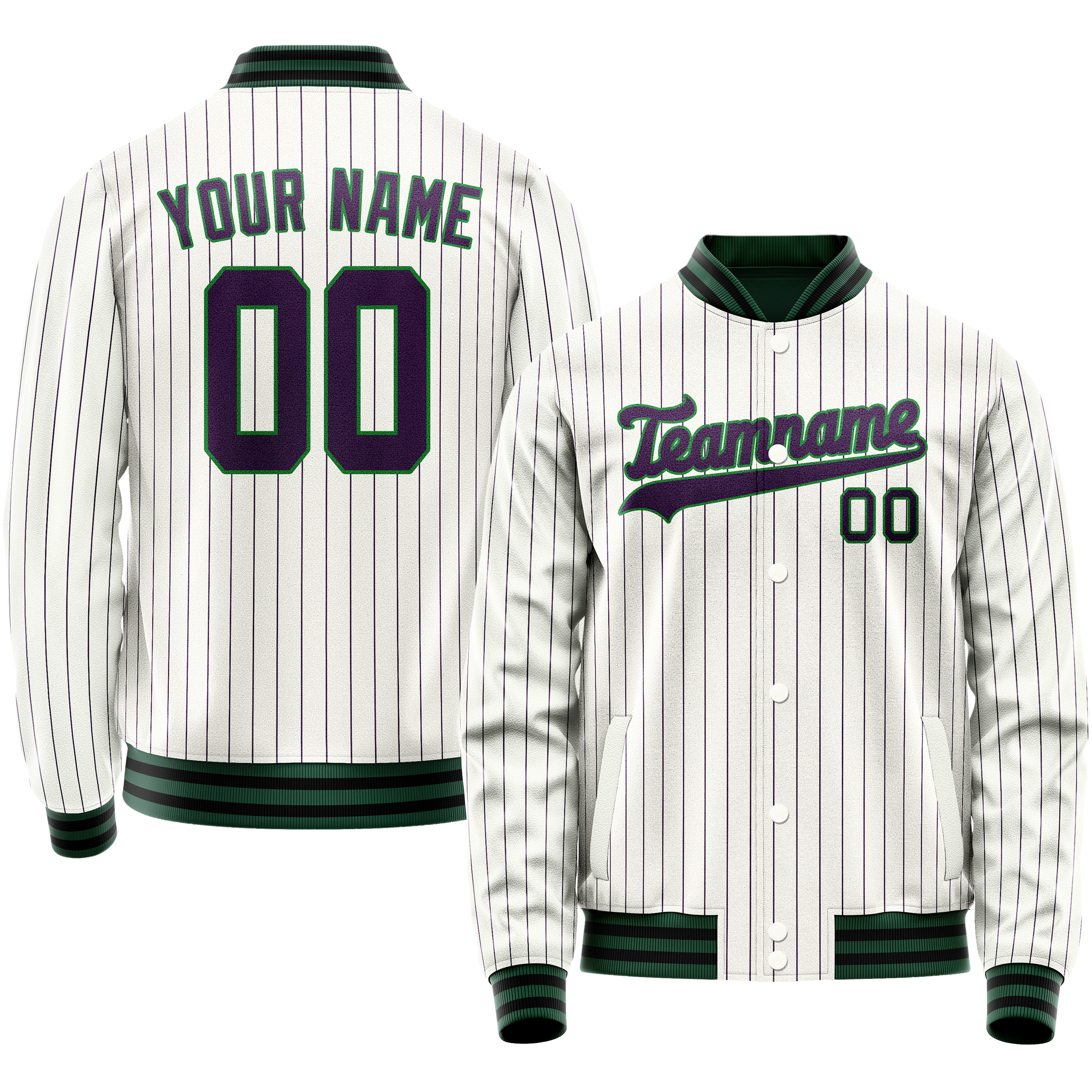 Personalized White & Navy Purple Pinstripe Varsity Letterman Jacket