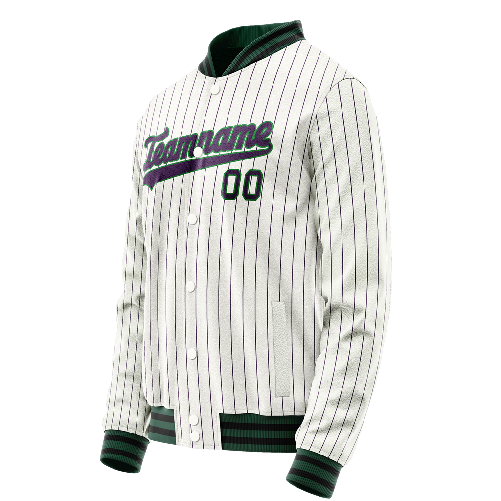 Personalized White & Navy Purple Pinstripe Varsity Letterman Jacket