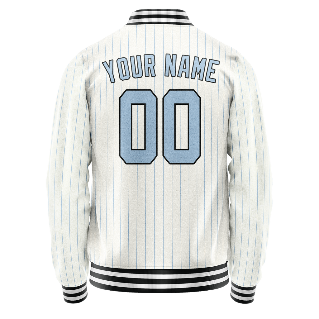 Personalized White & Light-Blue Light Blue Pinstripe Varsity Letterman Jacket