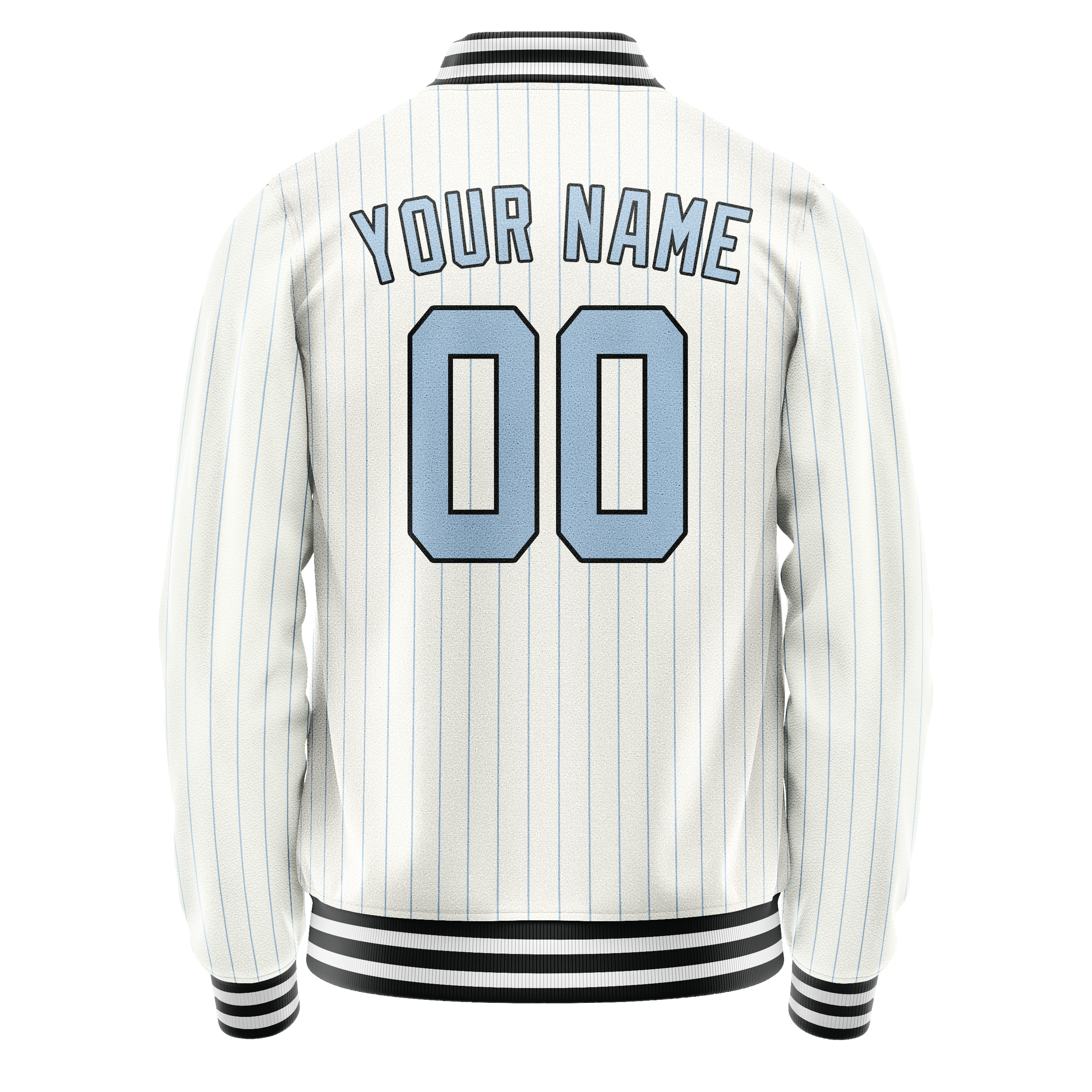 Personalized White & Light-Blue Light Blue Pinstripe Varsity Letterman Jacket