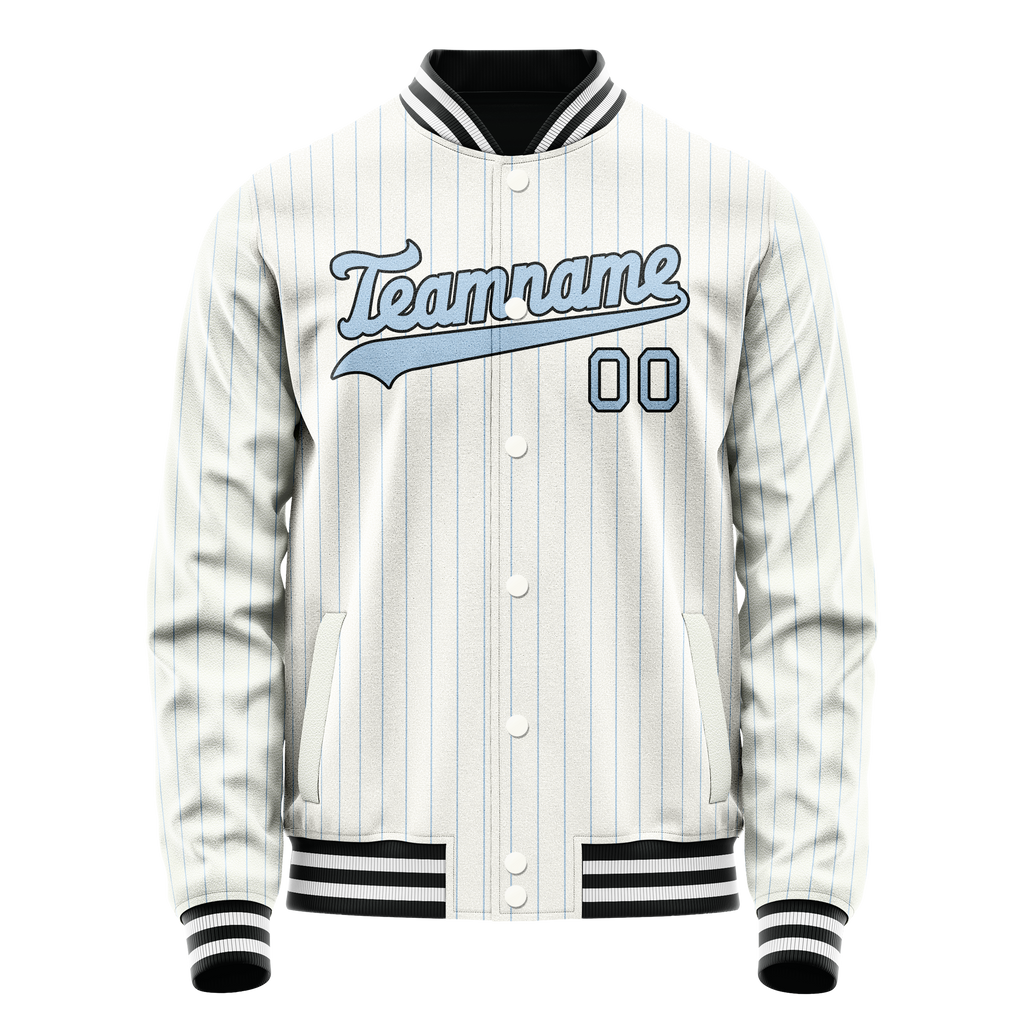 Personalized White & Light-Blue Light Blue Pinstripe Varsity Letterman Jacket