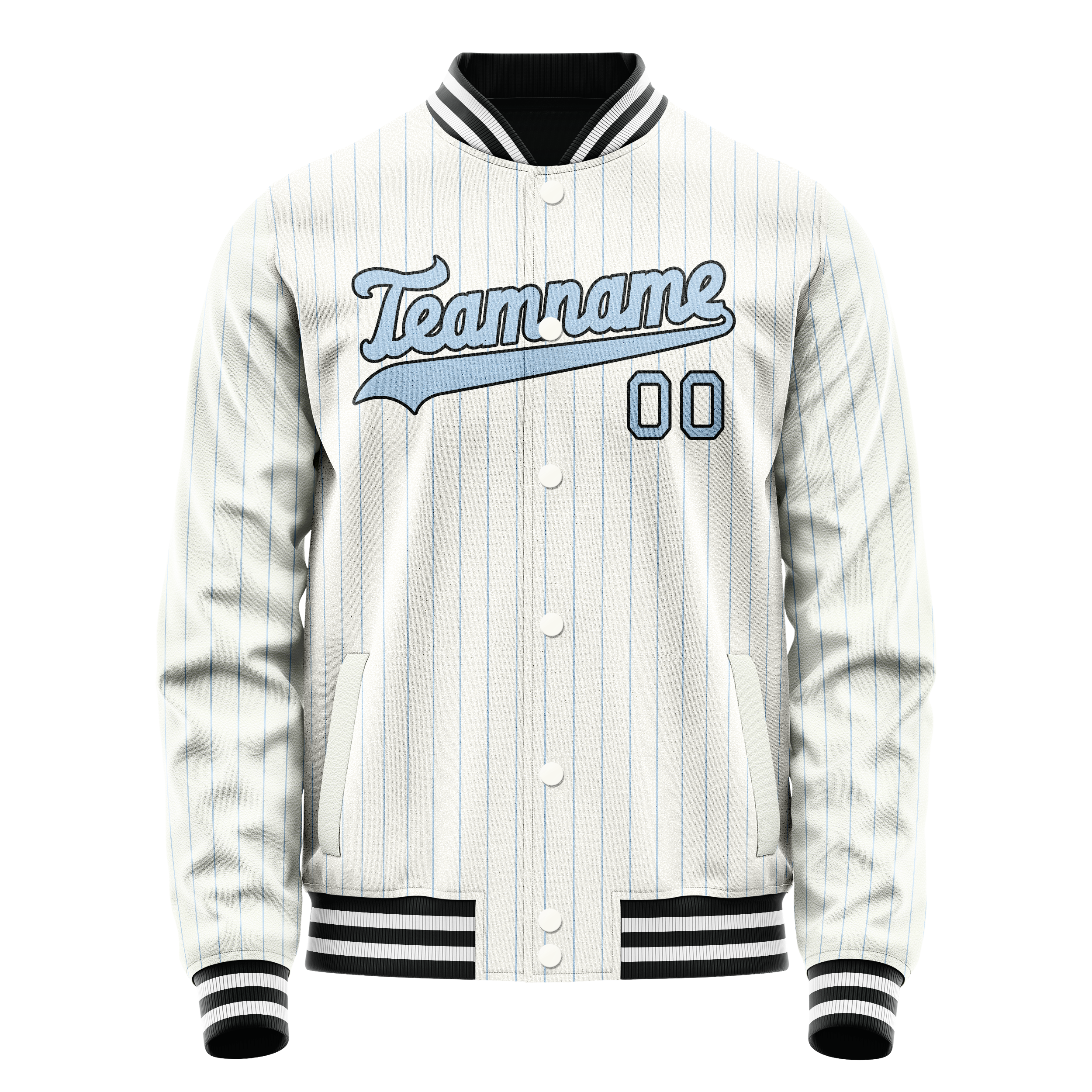 Personalized White & Light-Blue Light Blue Pinstripe Varsity Letterman Jacket