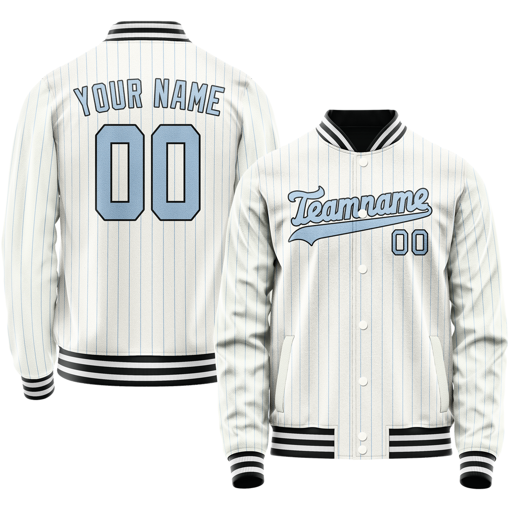 Personalized White & Light-Blue Light Blue Pinstripe Varsity Letterman Jacket