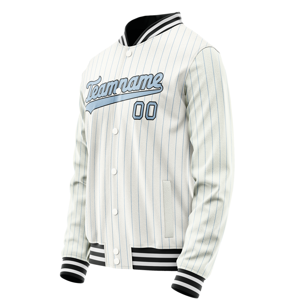 Personalized White & Light-Blue Light Blue Pinstripe Varsity Letterman Jacket