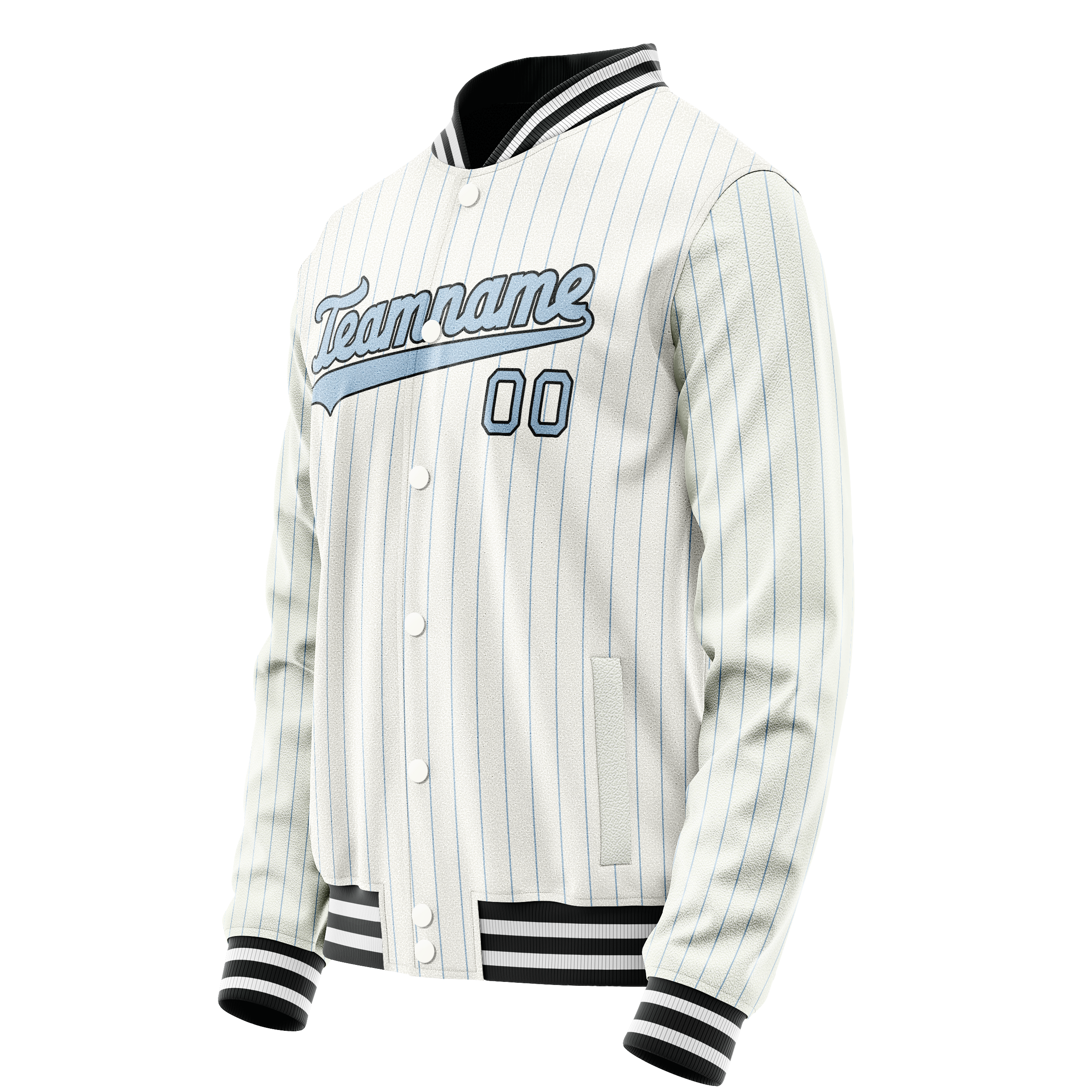 Personalized White & Light-Blue Light Blue Pinstripe Varsity Letterman Jacket