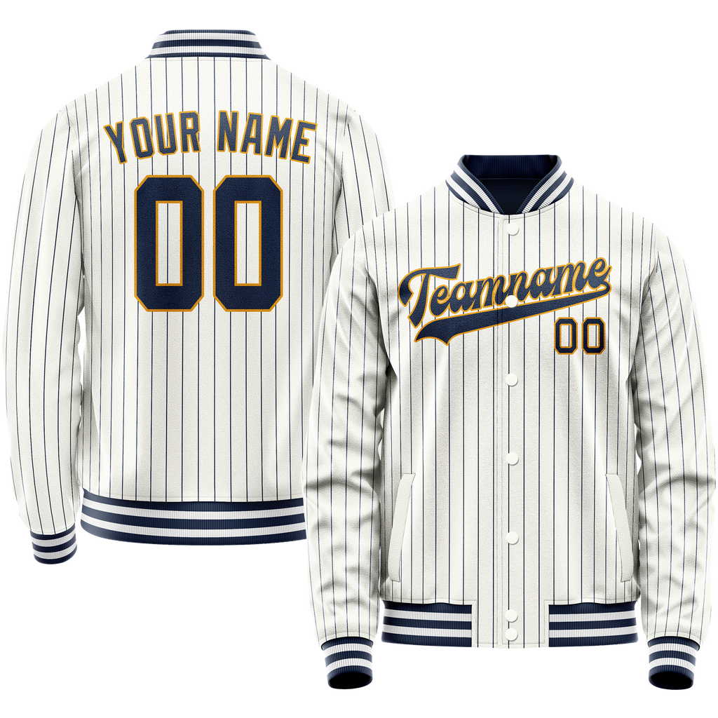 Personalized White & Purple Purple Pinstripe Varsity Letterman Jacket