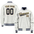 Personalized White & Purple Purple Pinstripe Varsity Letterman Jacket