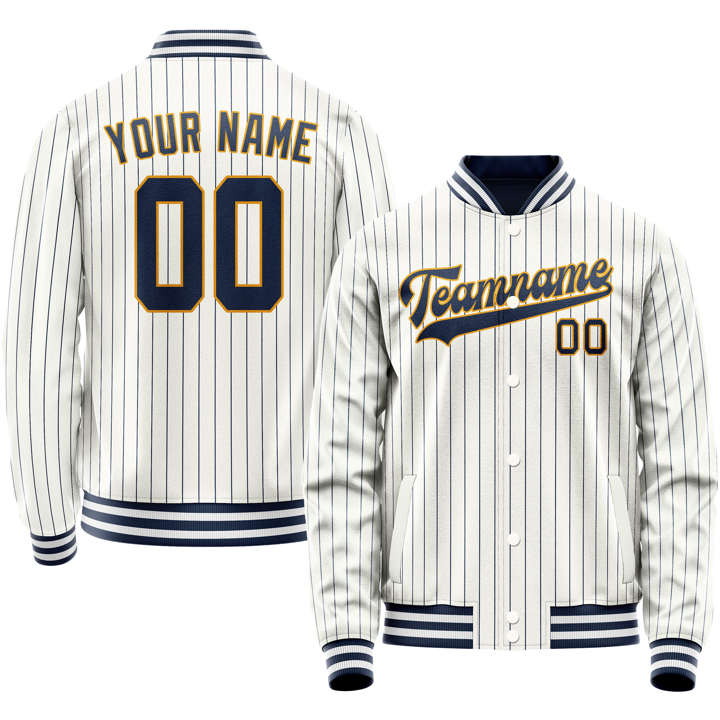 Personalized White & Purple Purple Pinstripe Varsity Letterman Jacket