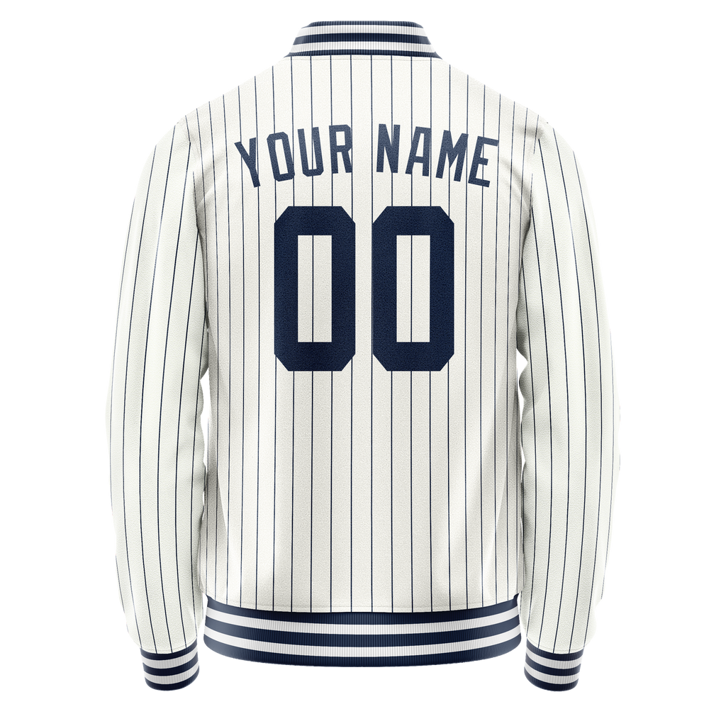 Personalized White & Navy Navy Pinstripe Varsity Letterman Jacket