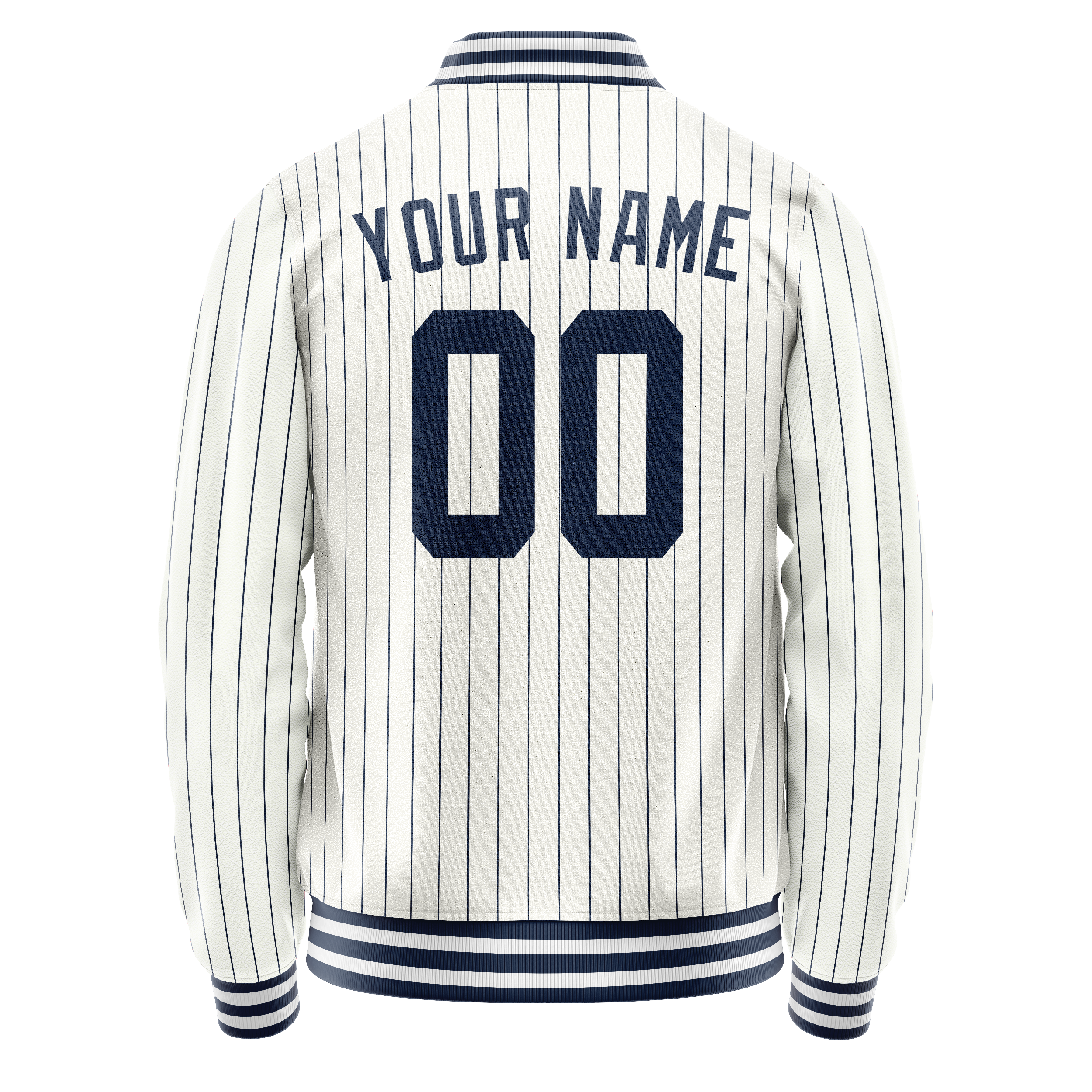 Personalized White & Navy Navy Pinstripe Varsity Letterman Jacket