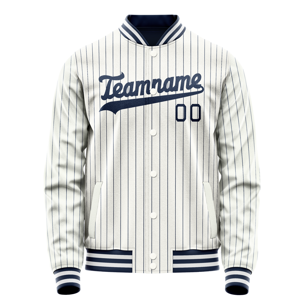 Personalized White & Navy Navy Pinstripe Varsity Letterman Jacket
