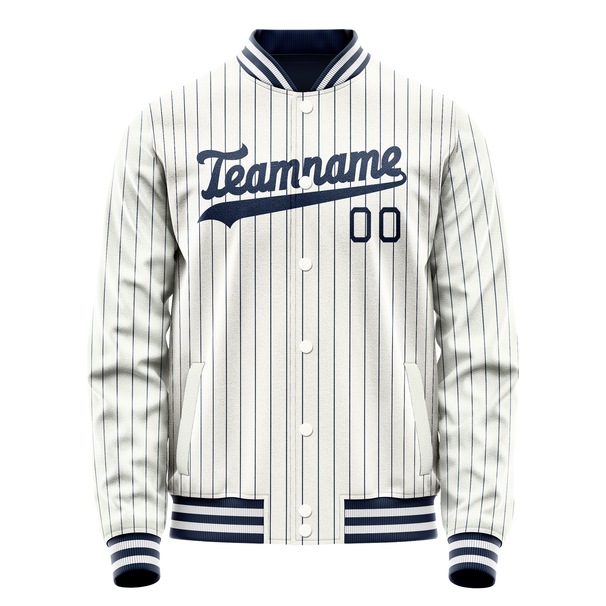 Personalized White & Navy Navy Pinstripe Varsity Letterman Jacket
