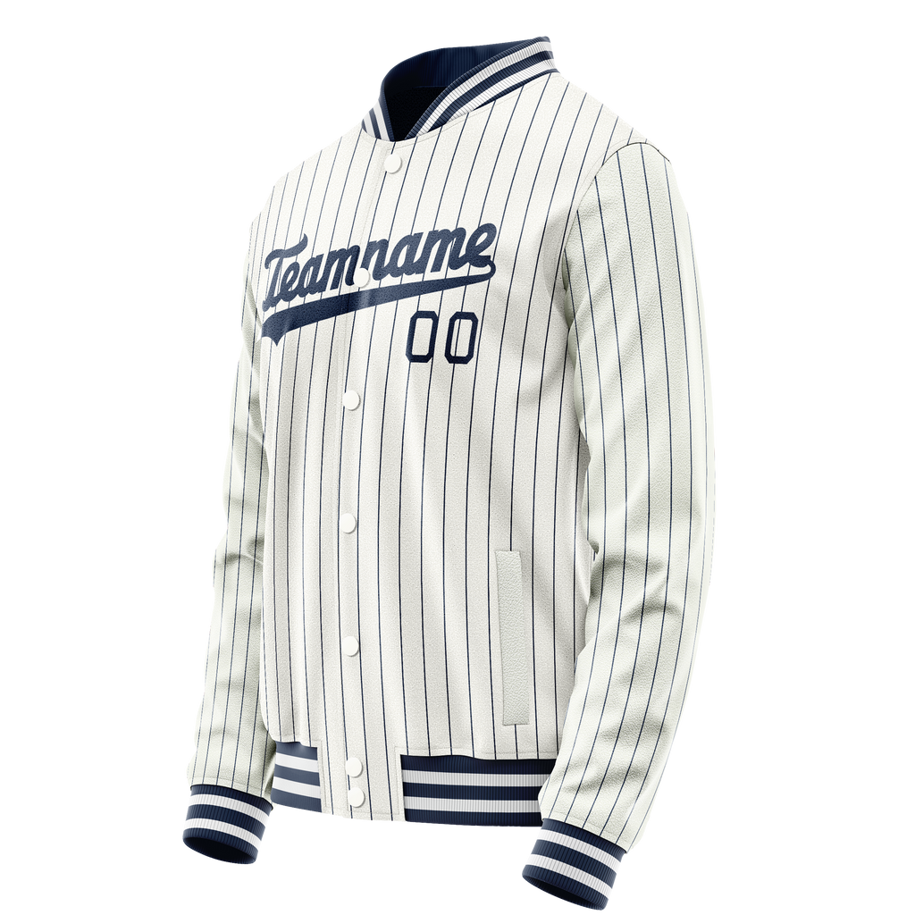 Personalized White & Navy Navy Pinstripe Varsity Letterman Jacket