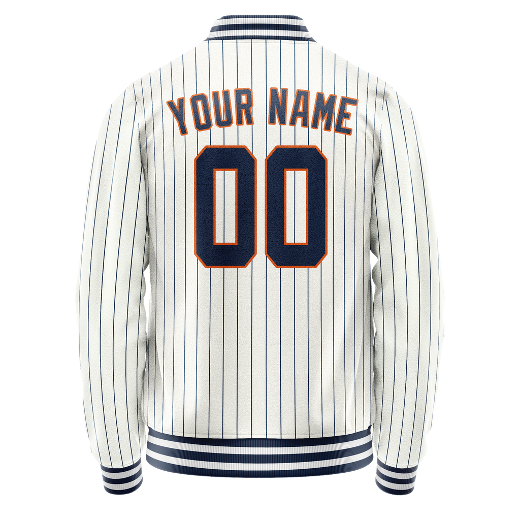 Personalized White & Navy Blue Pinstripe Varsity Letterman Jacket
