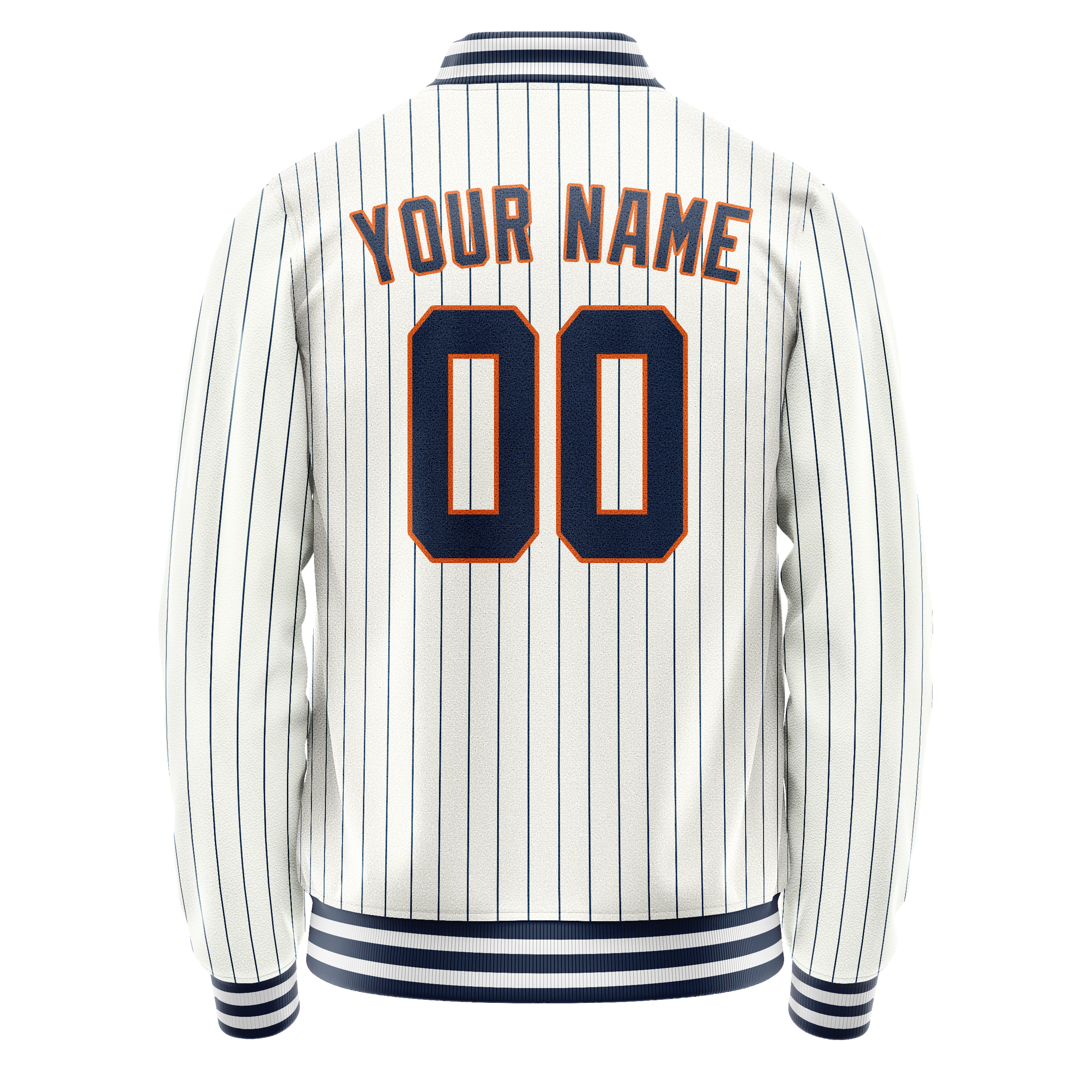 Personalized White & Navy Blue Pinstripe Varsity Letterman Jacket