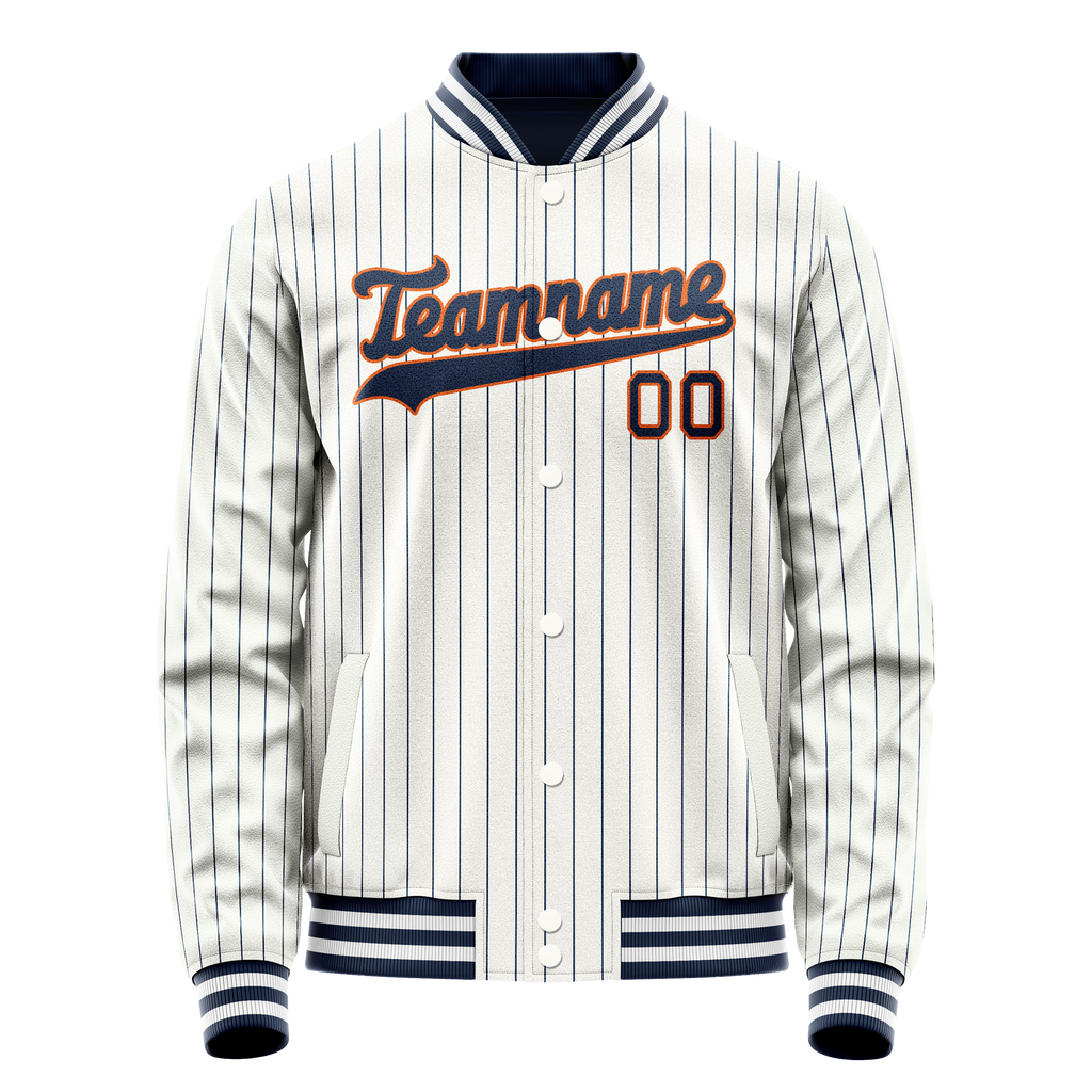 Personalized White & Navy Blue Pinstripe Varsity Letterman Jacket