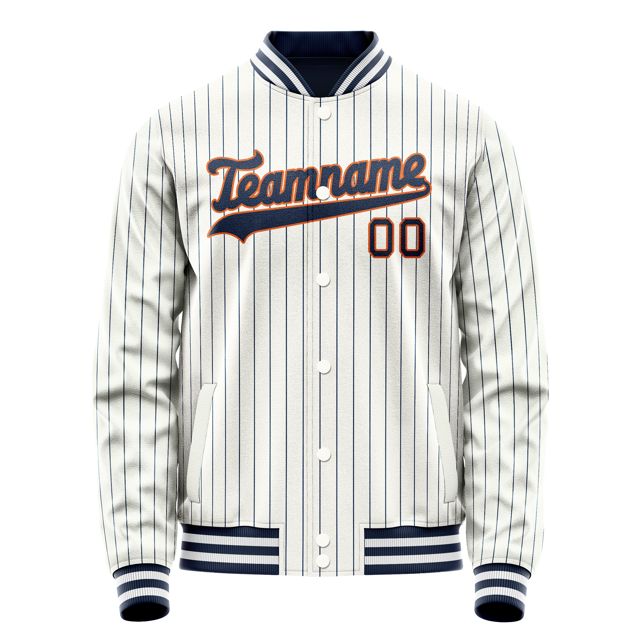 Personalized White & Navy Blue Pinstripe Varsity Letterman Jacket