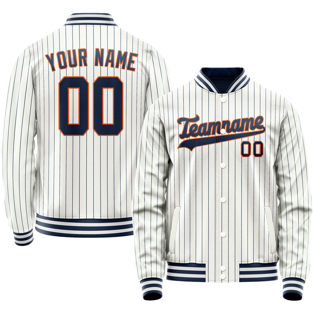Personalized White & Navy Blue Pinstripe Varsity Letterman Jacket