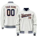 Personalized White & Navy Blue Pinstripe Varsity Letterman Jacket